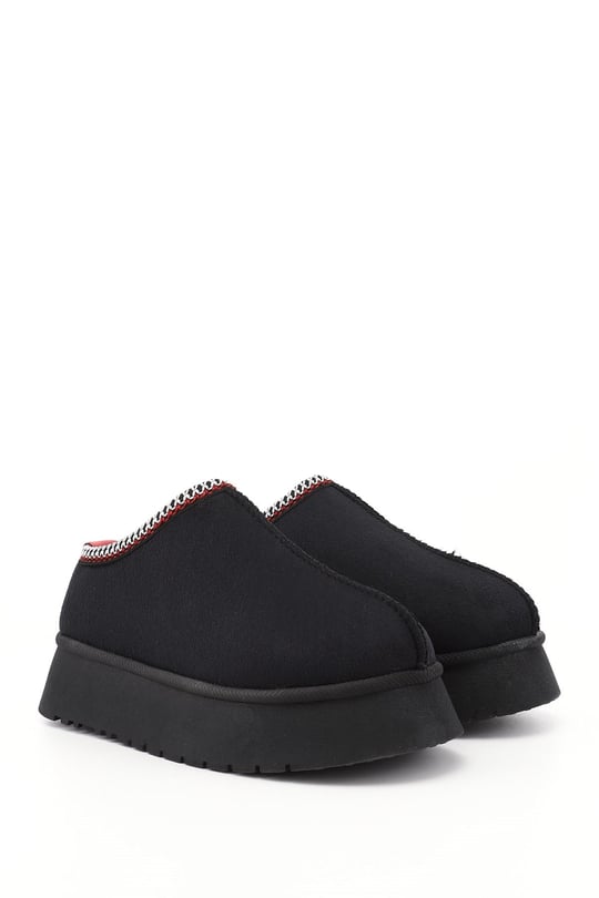 Womens Black Suede Red W Tazz Thick Sole Fur Slippers