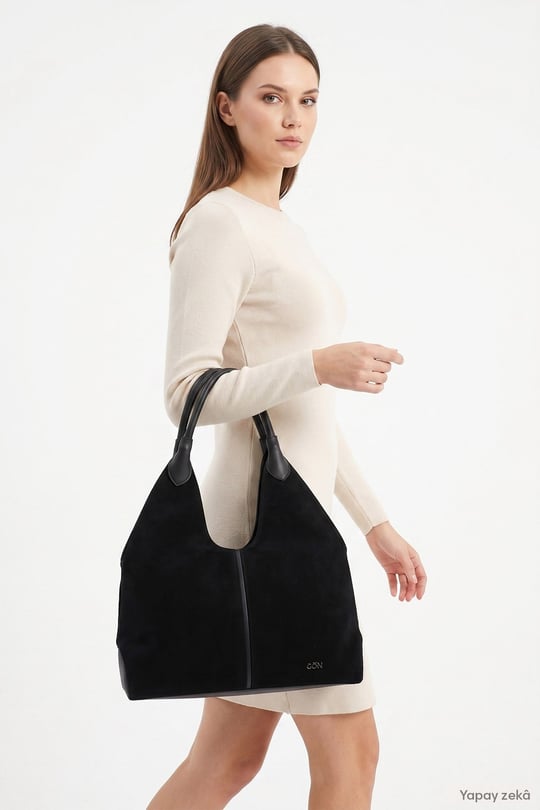 Womens Black Suede Black Shoulder Bag