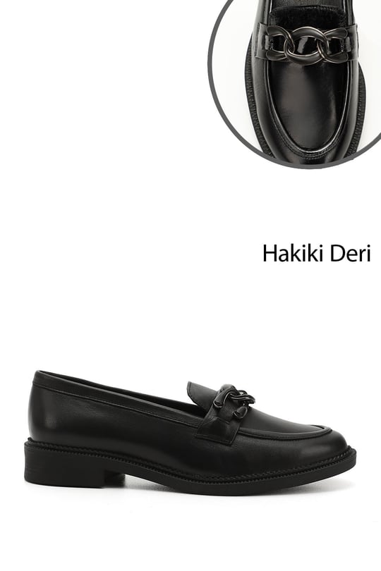 Womens Black Buckled Genuine Leather Loafer Shoes