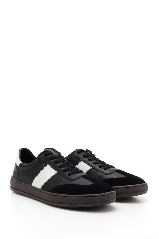 Kadın Siyaha Beyaz Bağcıklı Hakiki Deri Sneaker