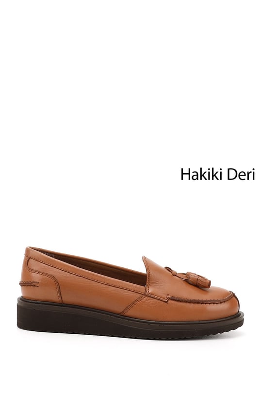 Kadın Taba Antik Dolgu Taban Hakiki Deri Loafer Ayakkabı