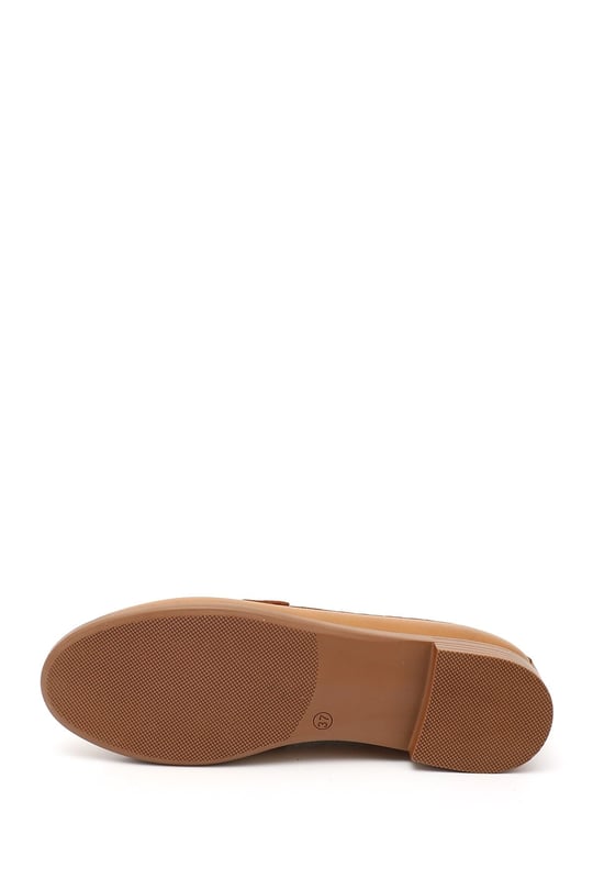 Kadın Taba Antik Tokalı Hakiki Deri Loafer Ayakkabı