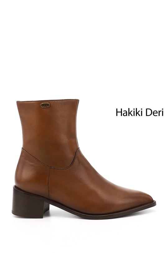 Kadın Taba Fermuarlı Sivri Burun Hakiki Deri Bot