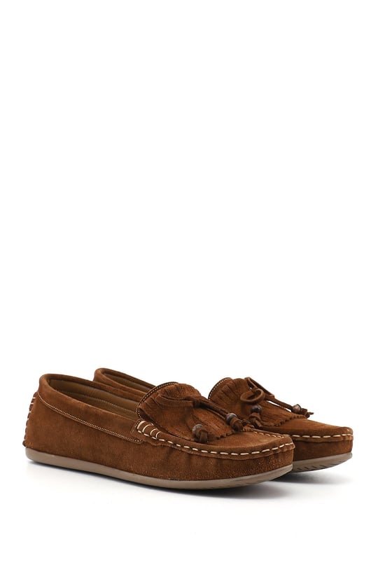 Womens Tan Suede Buckled Rok Genuine Leather Comfort Loafer