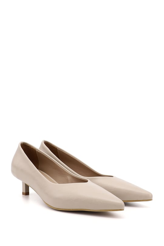 Womens Nude Pointed Toe Medium Thin Heel Stiletto