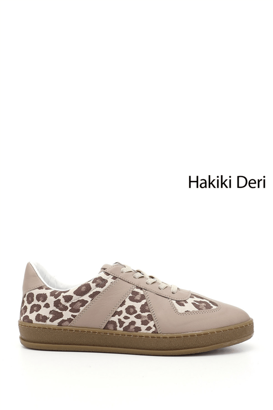 Kadın Vizon Lastik Bağcıklı Hakiki Deri Sneaker