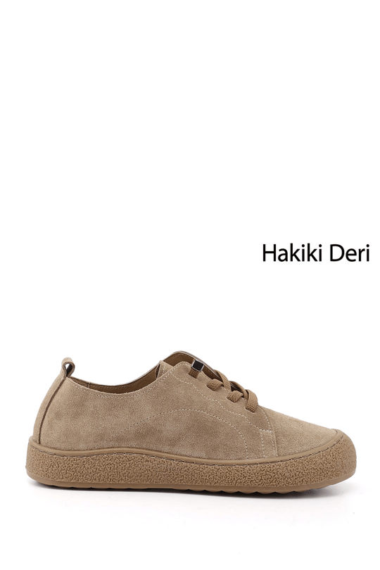 Kadın Vizon Süet Bağcıklı Hakiki Deri Sneaker