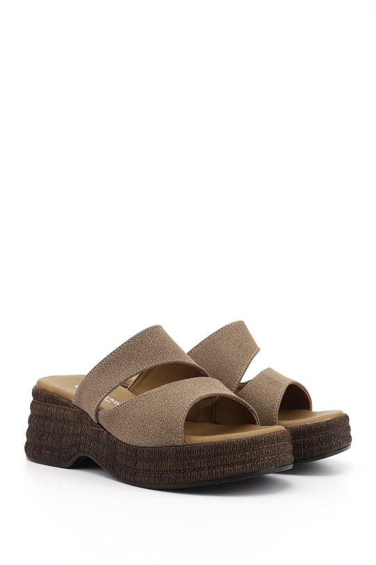 Womens Mink Suede Wedge Heeled Slippers