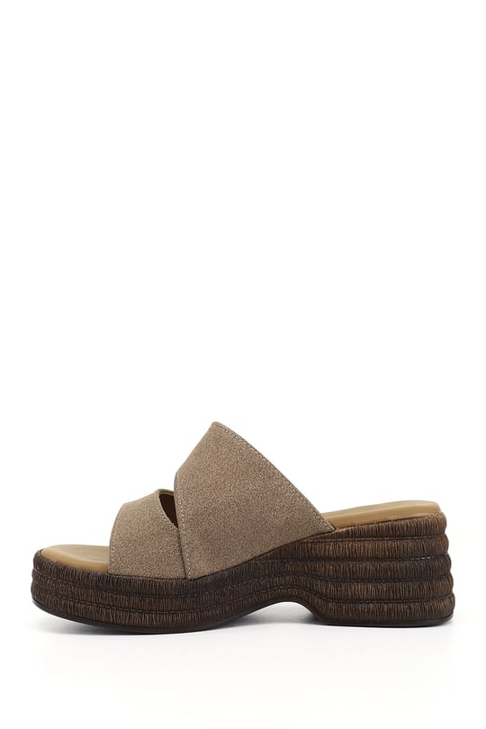 Womens Mink Suede Wedge Heeled Slippers