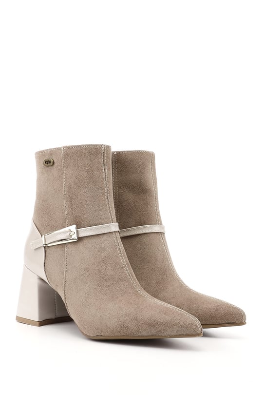 Womens Mink Suede Zip-Up Chunky Heel Boots