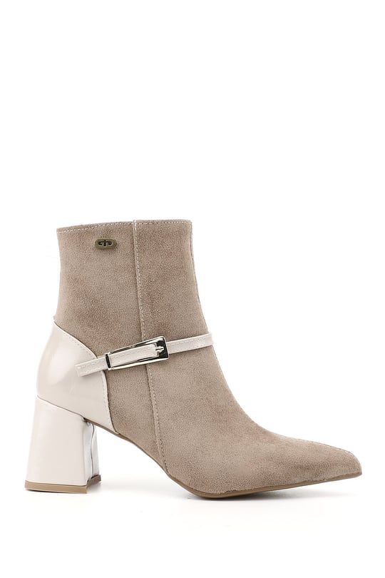 Womens Mink Suede Zip-Up Chunky Heel Boots