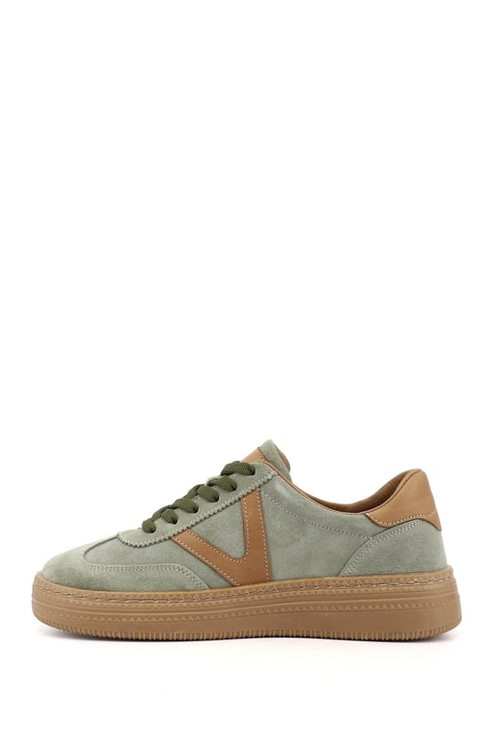 Womens Green Suede Lace-up Genuine Leather Sneaker