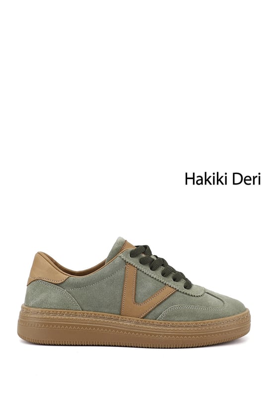 Kadın Yeşil Süet Bağcıklı Hakiki Deri Sneaker