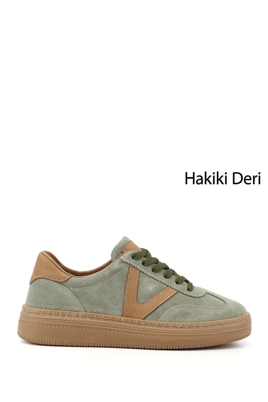 Womens Green Suede Lace-up Genuine Leather Sneaker