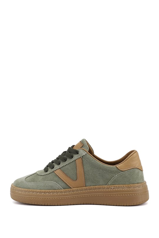 Kadın Yeşil Süet Bağcıklı Hakiki Deri Sneaker
