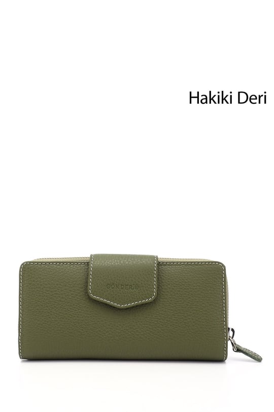 Kadın Yeşile Kahve Yatay Hakiki Deri Cüzdan