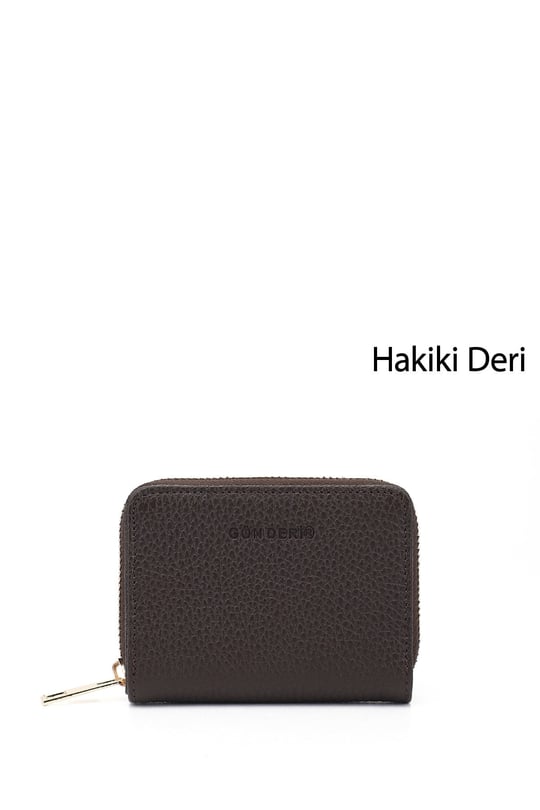 Unisex Kahve Floter Hakiki Deri Dikey Cüzdan
