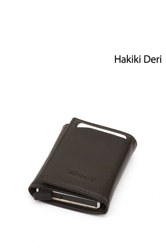 Unisex Kahverengi Hakiki Deri Mekanizmalı Cüzdan