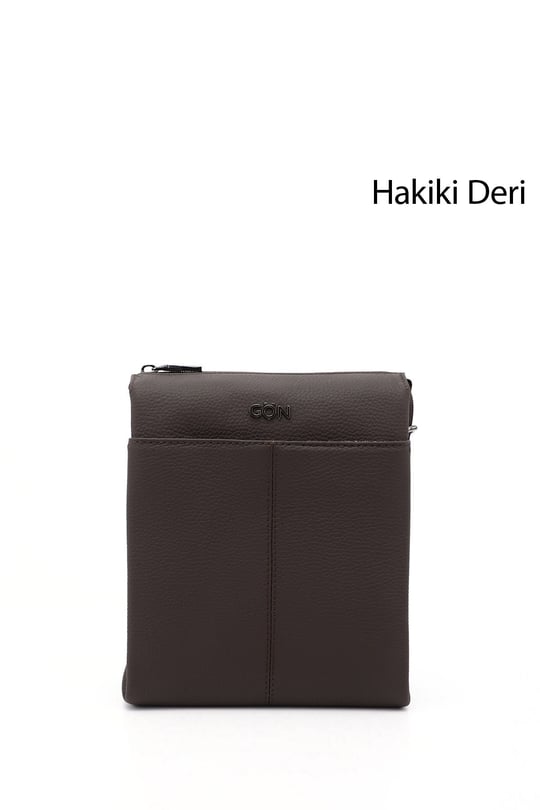 Unisex Kahverengi Uzun Askılı Hakiki Deri Evrak Omuz Çantası