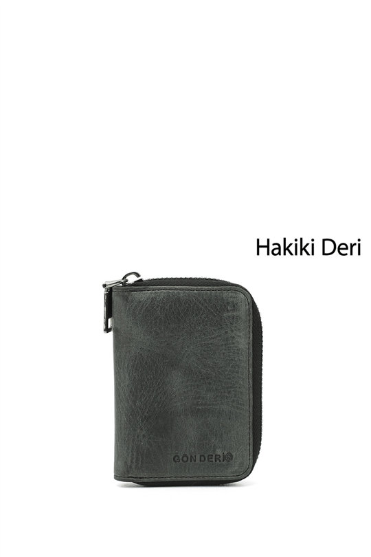 Unisex Siyah Crazy Hakiki Deri Dikey Kartlık
