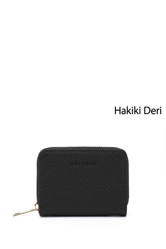 Unisex Siyah Floter Hakiki Deri Dikey Cüzdan