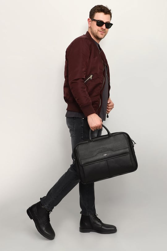 Unisex Siyah Hakiki Deri Notebook Ve Evrak Çantası