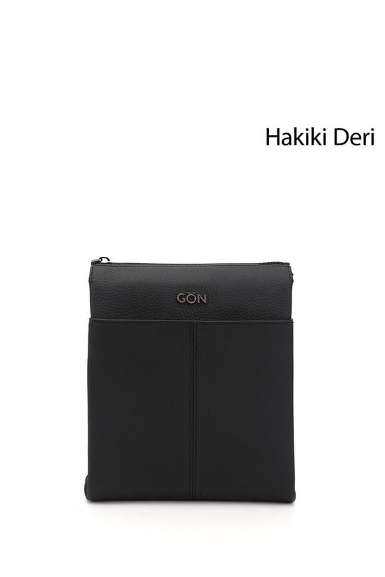 Unisex Siyah Uzun Askılı Hakiki Deri Evrak Omuz Çantası