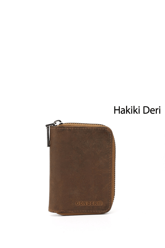Unisex Taba Crazy Hakiki Deri Dikey Kartlık