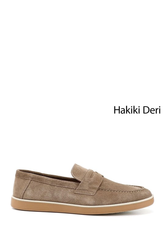 Erkek Bej Süet Hakiki Deri Loafer Ayakkabı
