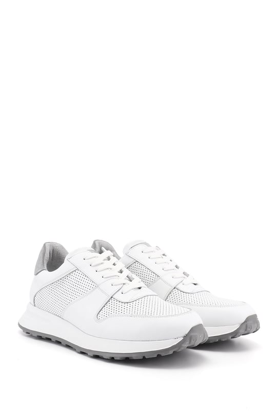 Erkek Beyaz Bağcıklı Hakiki Deri Comfort Sneaker