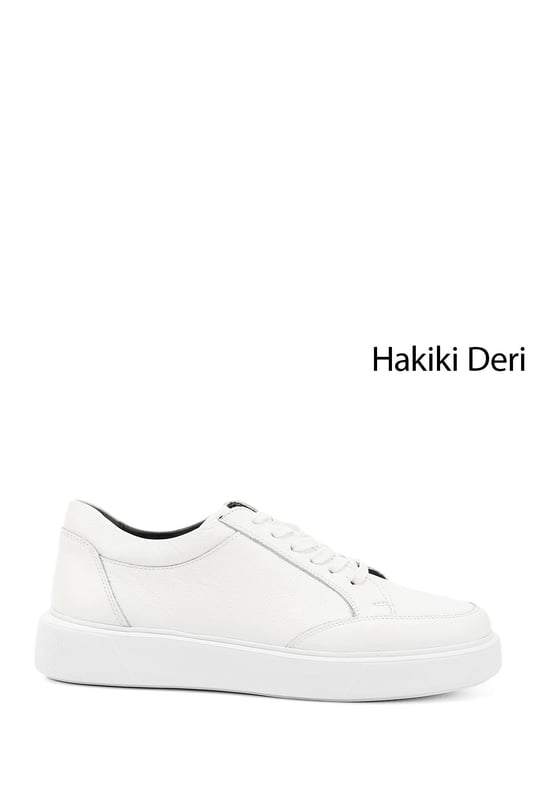 Erkek Beyaz Bağcıklı Hakiki Deri Comfort Sneaker