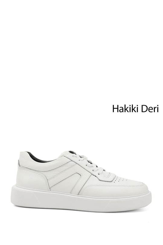 Erkek Beyaz Bağcıklı Hakiki Deri Comfort Sneaker