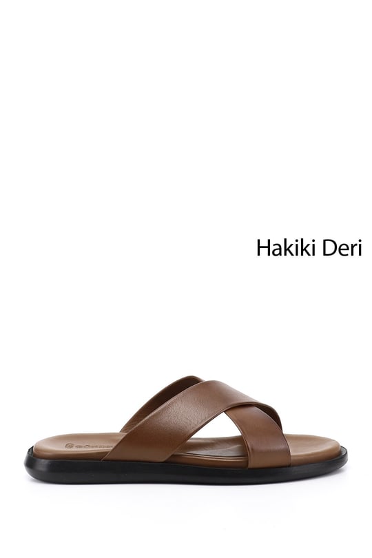 Men's Walnut Cross-Strap Genuine Leather Slippers