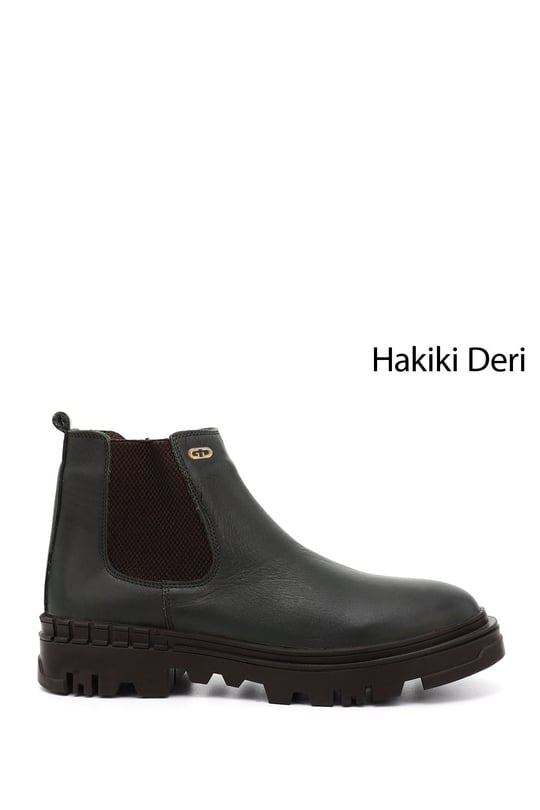 Men's Khaki Zipper Genuine Leather Chelsea Boots
