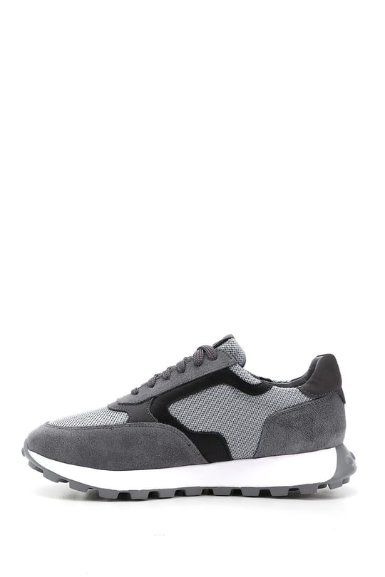 Men's Gray Lace-Up Genuine Leather Sneakers