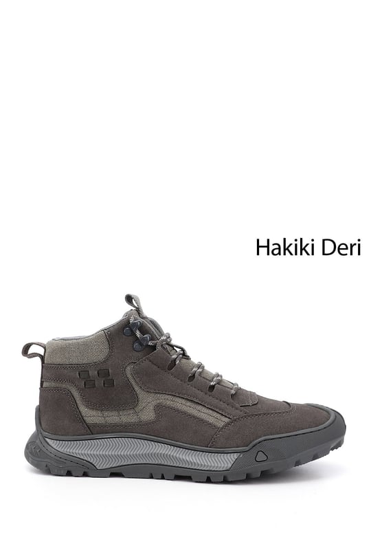 Erkek Gri Kauçuk Taban Hakiki Deri Outdoor Bot