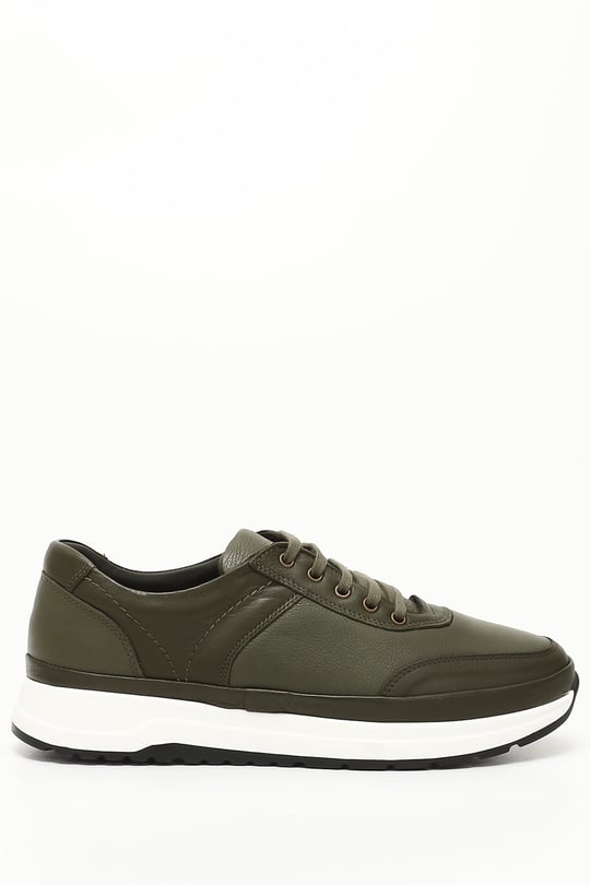 Erkek Haki Floter Bağcıklı Hakiki Deri Comfort Sneaker
