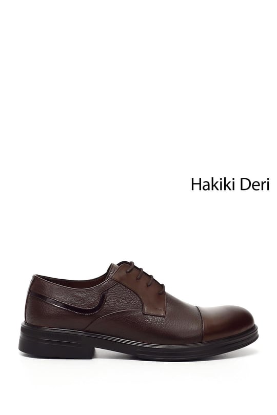 Erkek Kahve Antik Bağcıklı Baskılı Hakiki Deri Klasik Ayakkabı