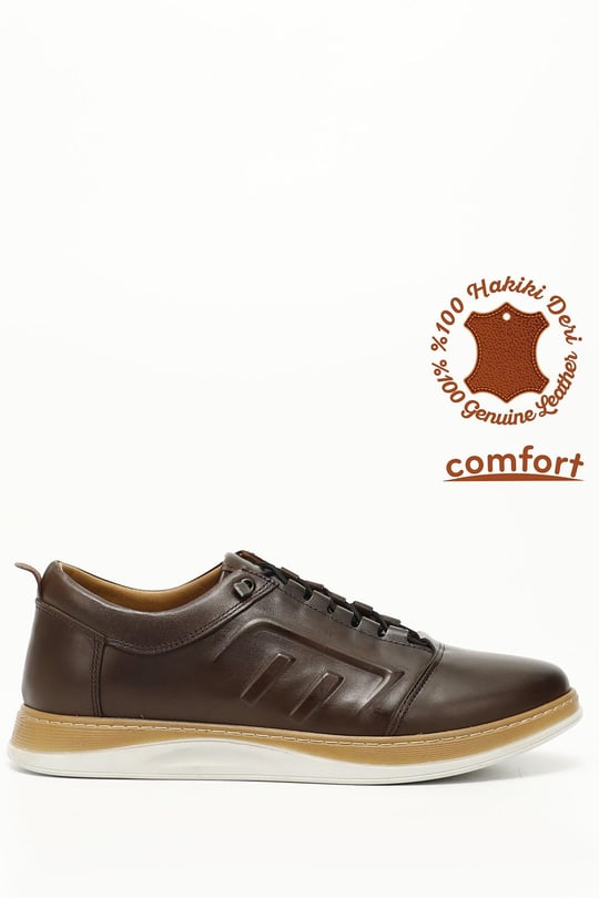 Erkek Kahve Antik Bağcıklı Hakiki Deri Comfort Sneaker