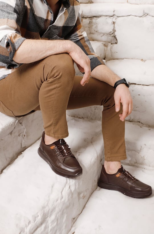 Erkek Kahve Antik Bağcıklı Hakiki Deri Comfort Sneaker