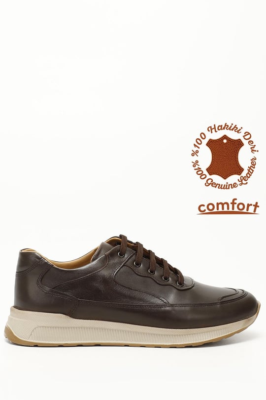 Erkek Kahve Antik Bağcıklı Hakiki Deri Comfort Sneaker