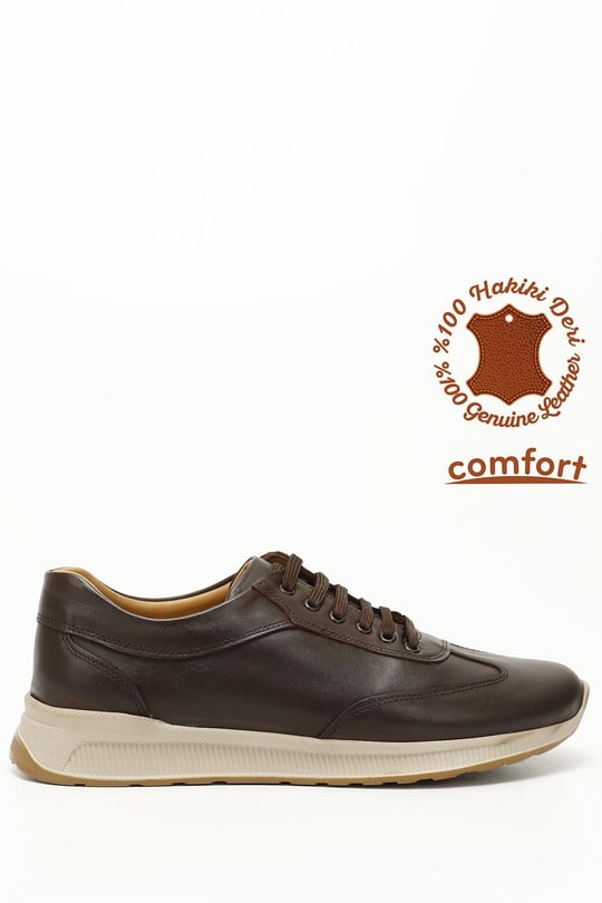 Erkek Kahve Antik Bağcıklı Hakiki Deri Comfort Sneaker