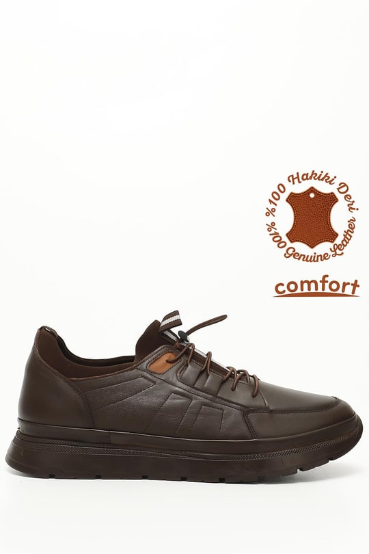 Erkek Kahve Antik Bağcıklı Hakiki Deri Comfort Sneaker