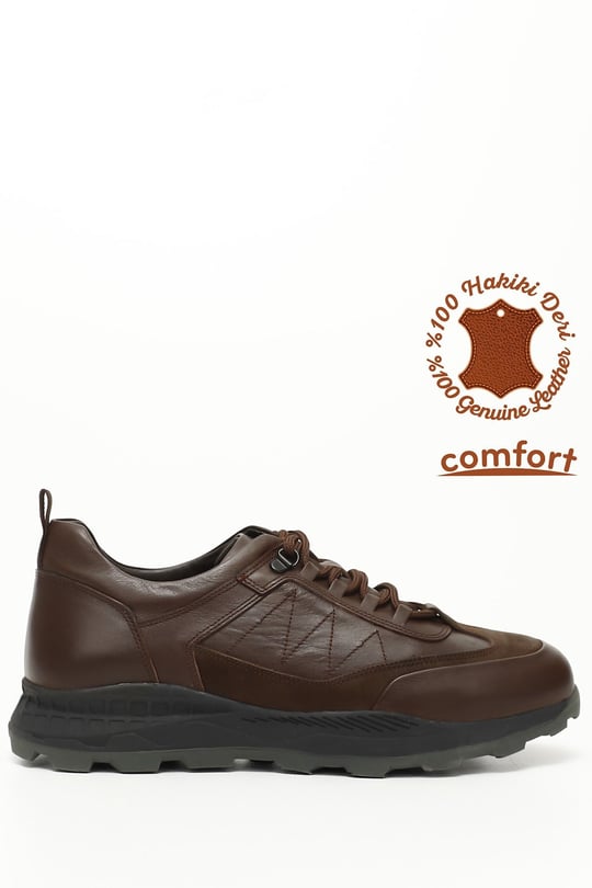 Erkek Kahve Antik Bağcıklı Hakiki Deri Comfort Sneaker
