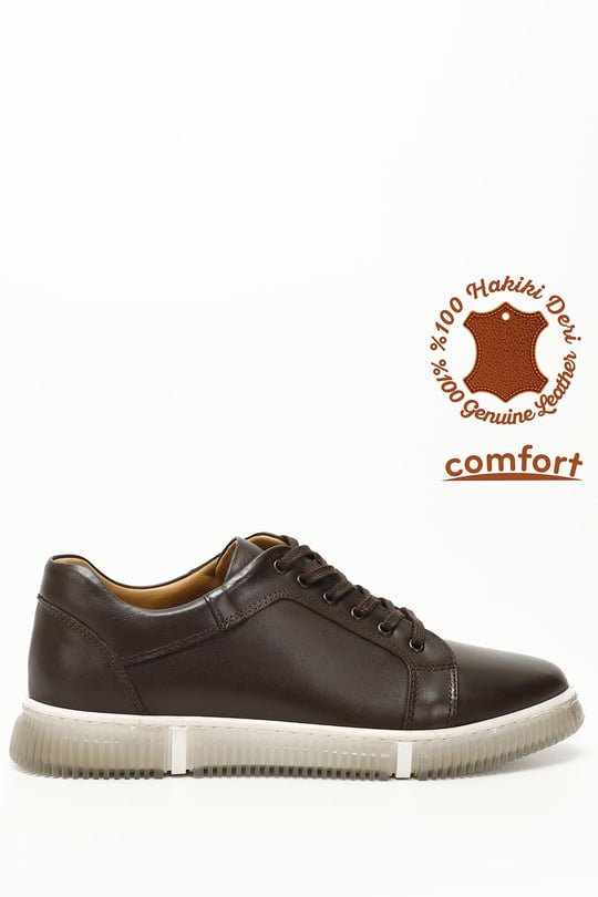 Erkek Kahve Antik Bağcıklı Hakiki Deri Comfort Sneaker