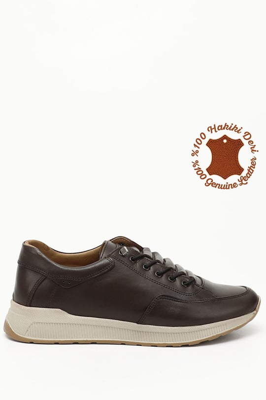 Erkek Kahve Antik Bağcıklı Hakiki Deri Comfort Sneaker