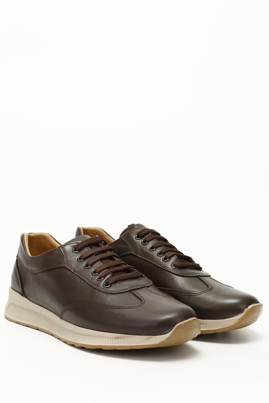Erkek Kahve Antik Bağcıklı Hakiki Deri Comfort Sneaker