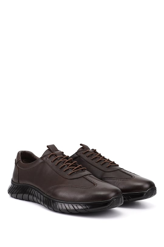 Men's Coffee Antique Lace-up Rubber Sole Genuine Leather Sneaker