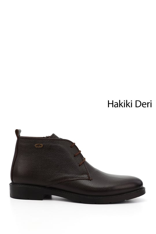 Erkek Kahve Antik Fermuarlı Hakiki Deri Klasik Bot