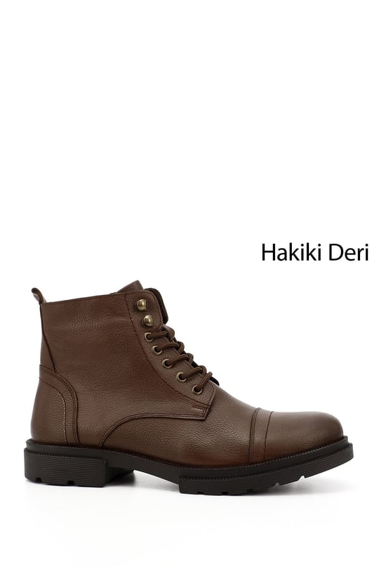 Erkek Kahve Antik Fermuarlı Hakiki Deri Postal Bot